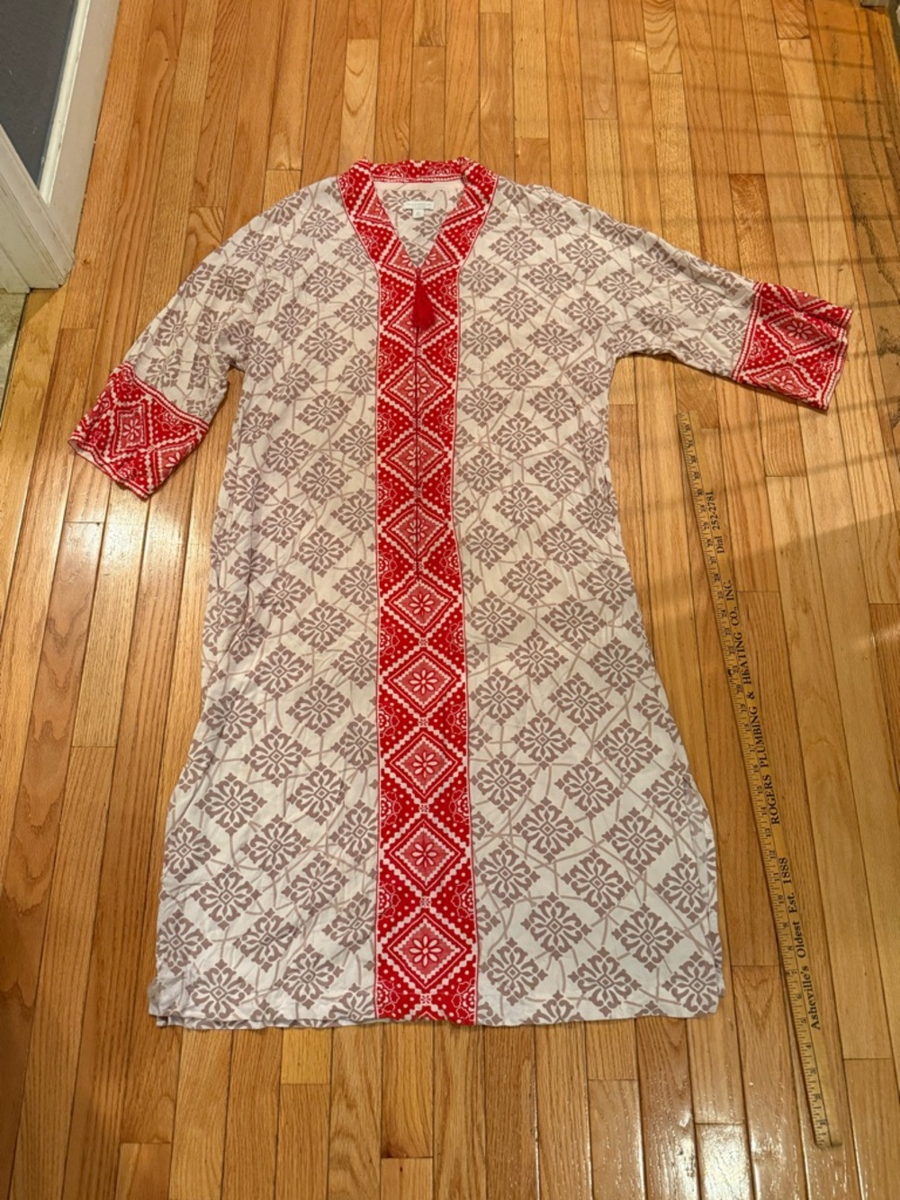 Charter Club Red & White Caftan Cover-Up Zips Size L - Picture 7 of 8